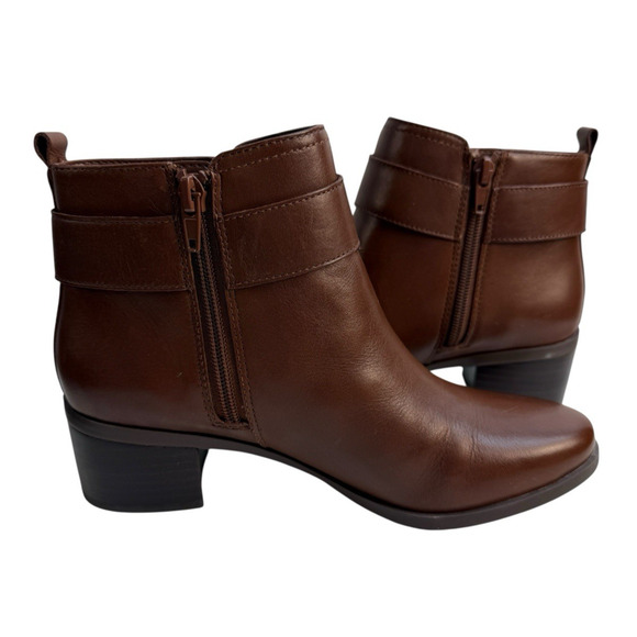 Anne Klein Jeannie Ankle Dress Boot Bootie 6.5 M Brown Faux Leather Side Zip NIB - Picture 5 of 8